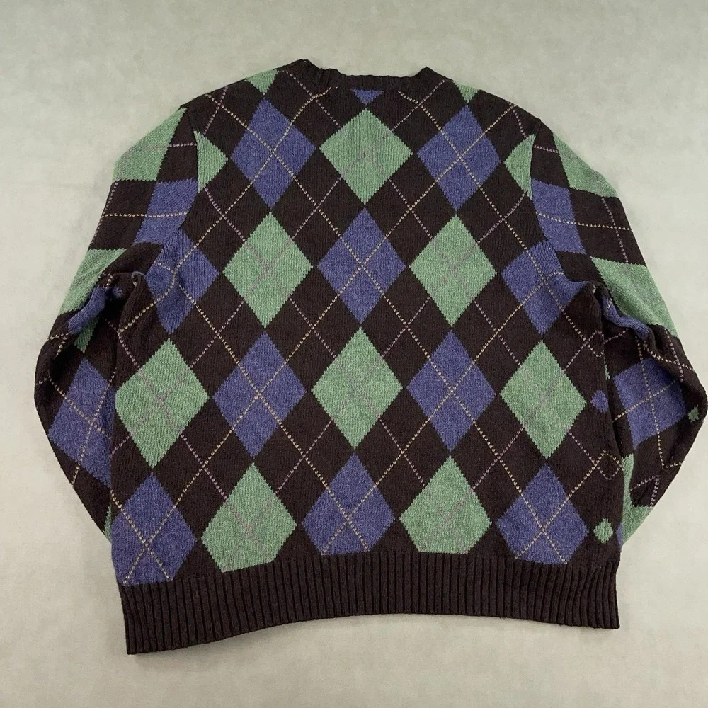 Polo‎ Ralph Lauren Sweater Mens XL Brown Green Argyle Diamond Cotton Cashmere